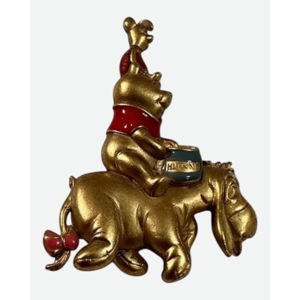 Disney Winnie the Pooh Piglet Eeyore Gold-Tone Brooch Pin, Approx. 2" Tall
